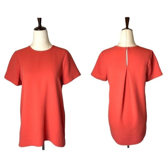 Madewell Orange Crew Neck Keyhole Neck Short Sleeve Tailored Pleated Top Size XS - Picture 2 of 12